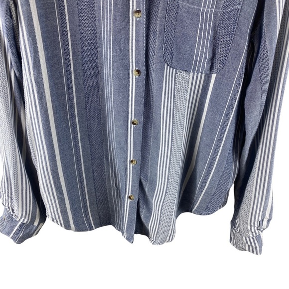 Anthropologie Maeve Blue Chatham Striped Button Down Shirt Size Medium - Picture 6 of 9